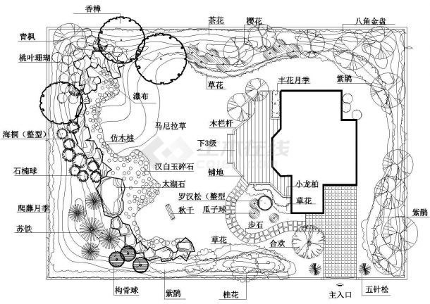 【平面cad】某小型小庭院園林設(shè)計(jì)施工詳細(xì)方案平面CAD圖紙_土木在線